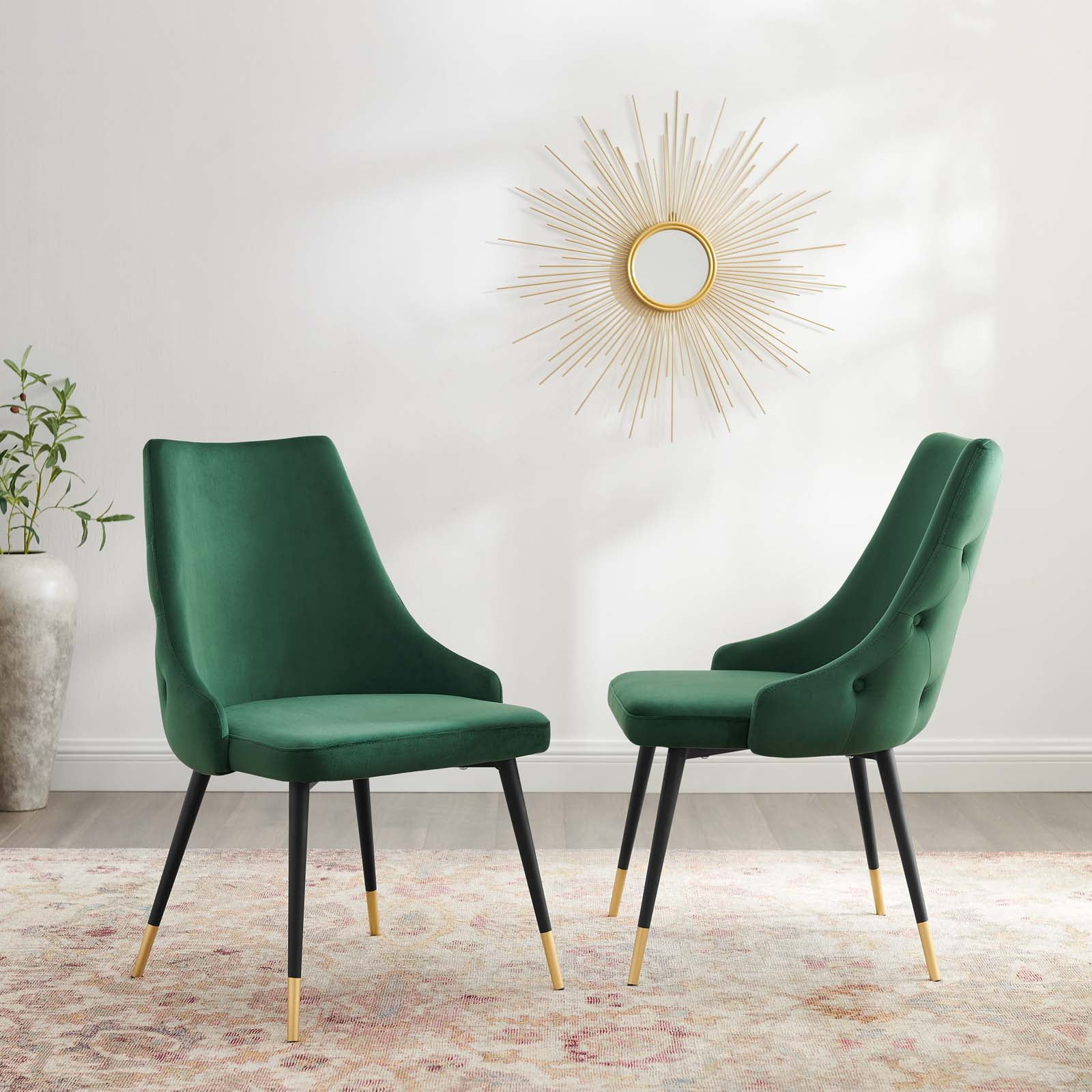 Modway Adorn Dining Side Chair Performance Velvet Set of 2 in Green