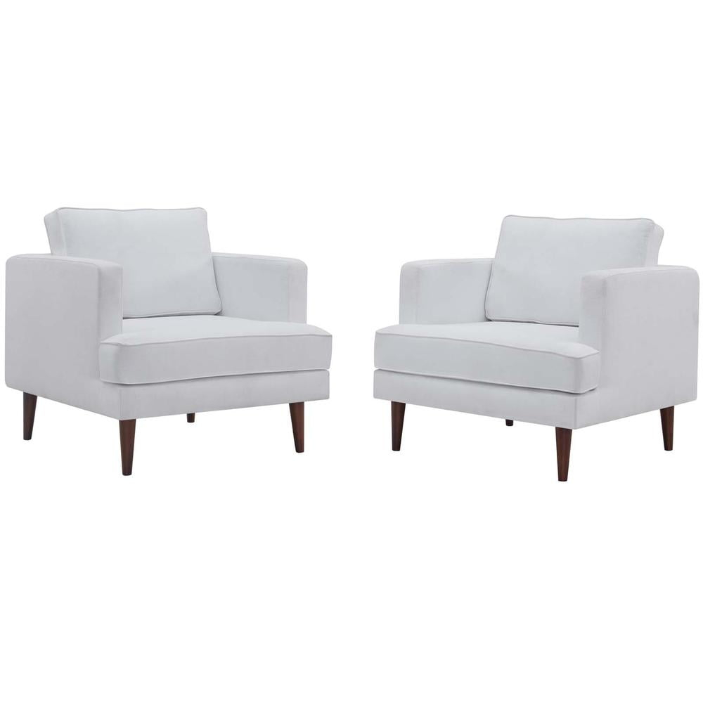 Modway Agile Modern Fabric Upholstered Armchair in White (Set of 2)
