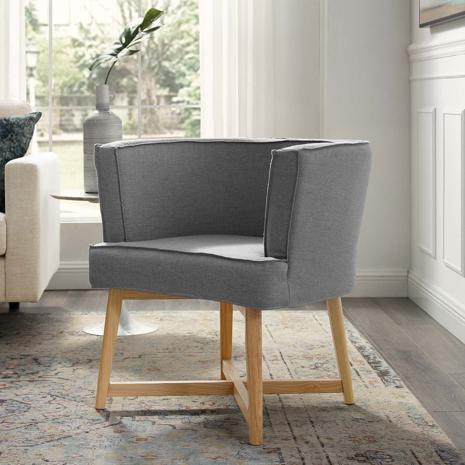 Modway Anders Upholstered Fabric Accent Chair in Light Gray