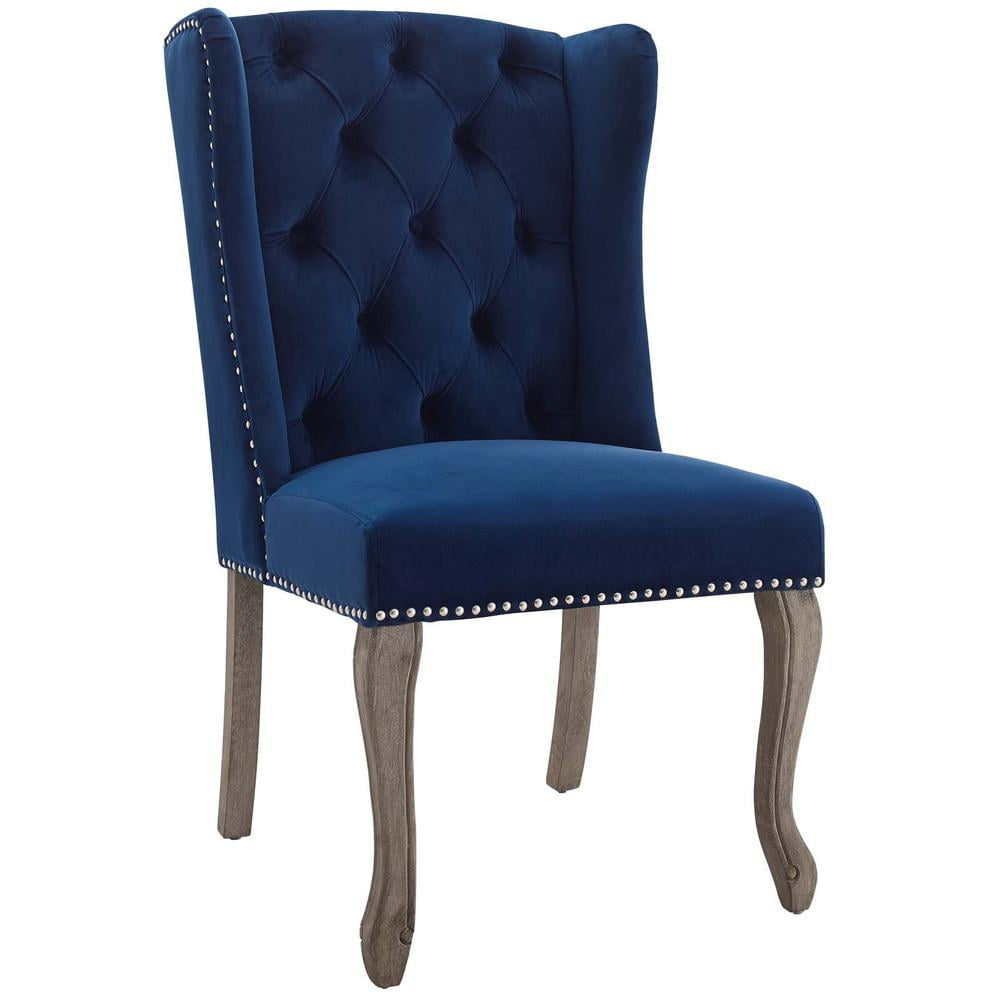 Modway Apprise French Vintage Dining Performance Velvet Side Chair in Navy