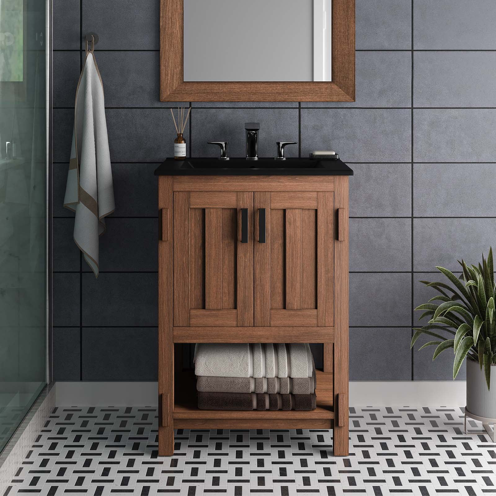 Modway Ashlyn 24” Wood Bathroom Vanity Cabinet (Sink Basin Not Included) in Walnut