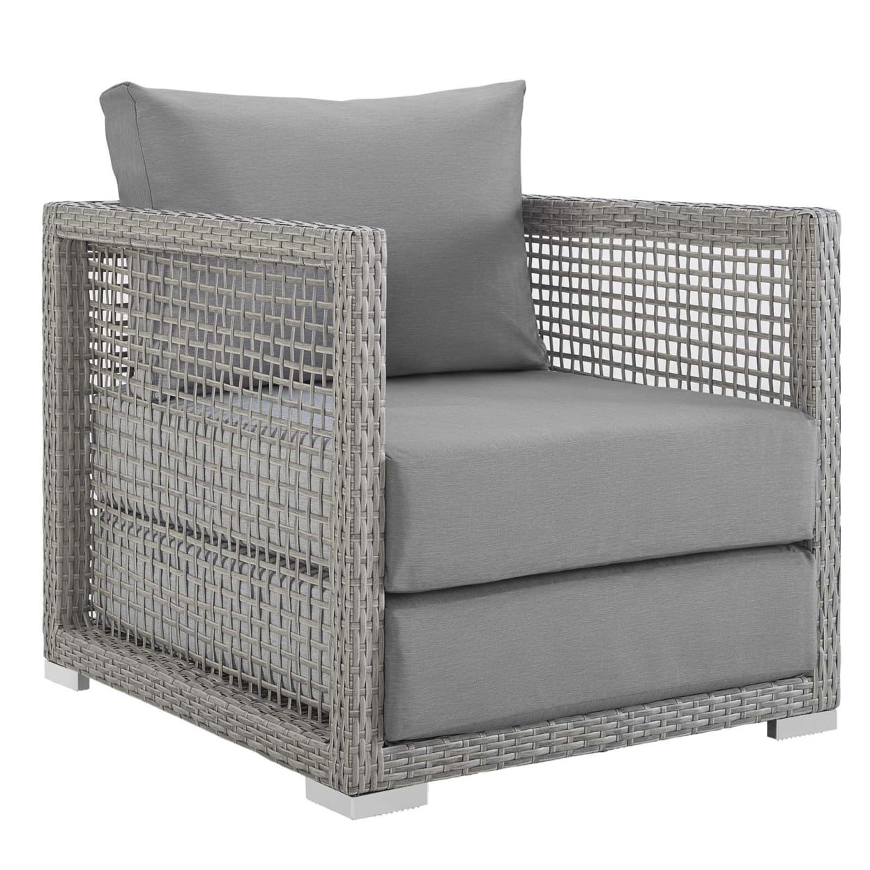 Modway Aura 15.5" Rattan & Fabric Outdoor Patio Armchair in Gray Finish