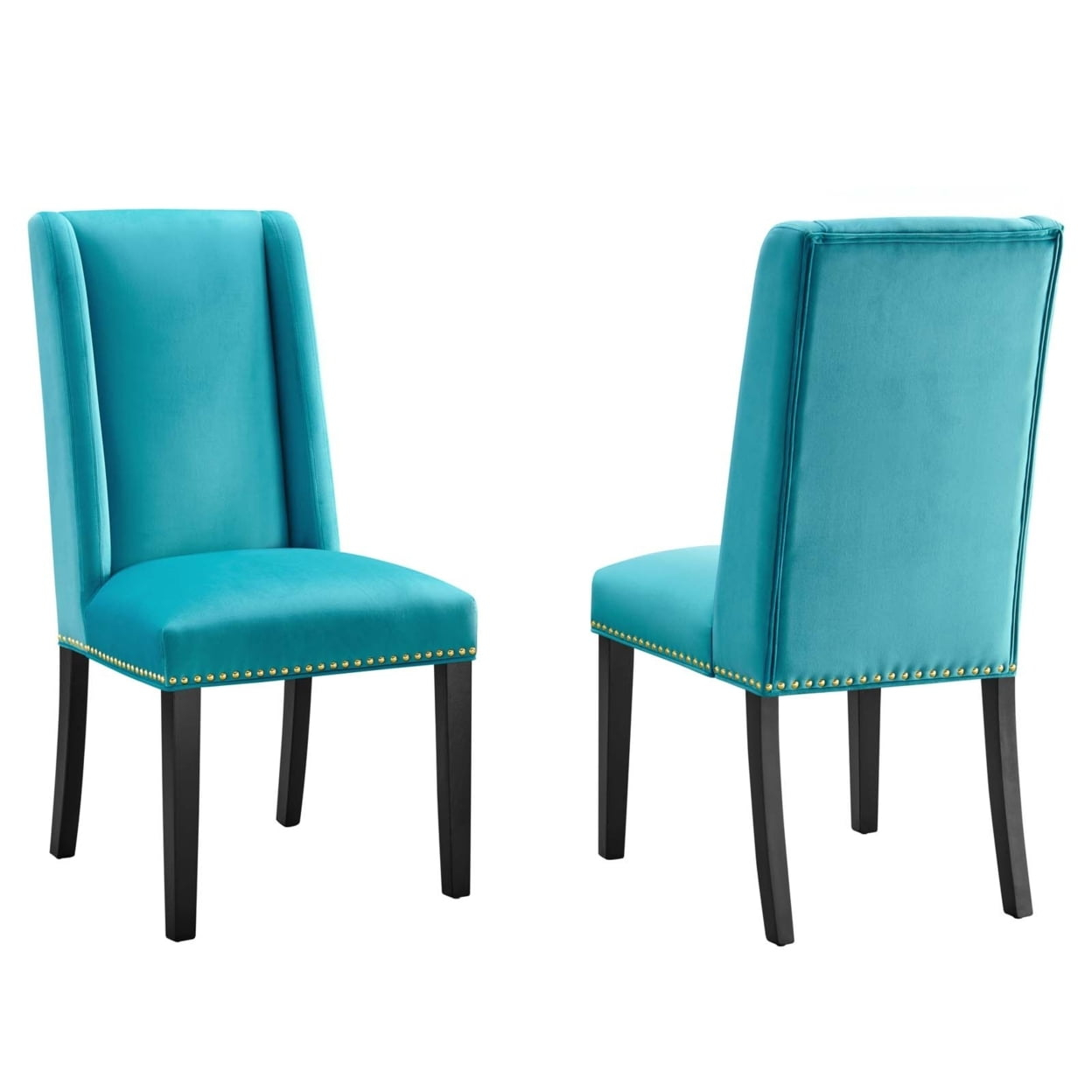 Modway Baron 19.5" Modern Velvet Dining Chairs in Blue/Black (Set of 2)