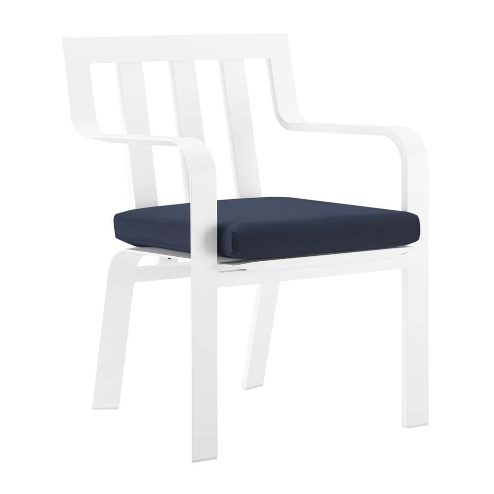 Modway Baxley Stackable Outdoor Patio Aluminum Dining Armchair in White/Navy