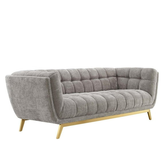 Modway Bestow Crushed Performance Velvet Sofa in Light Gray