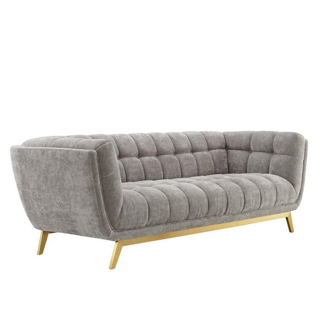 Modway Bestow Crushed Performance Velvet Sofa in Light Gray