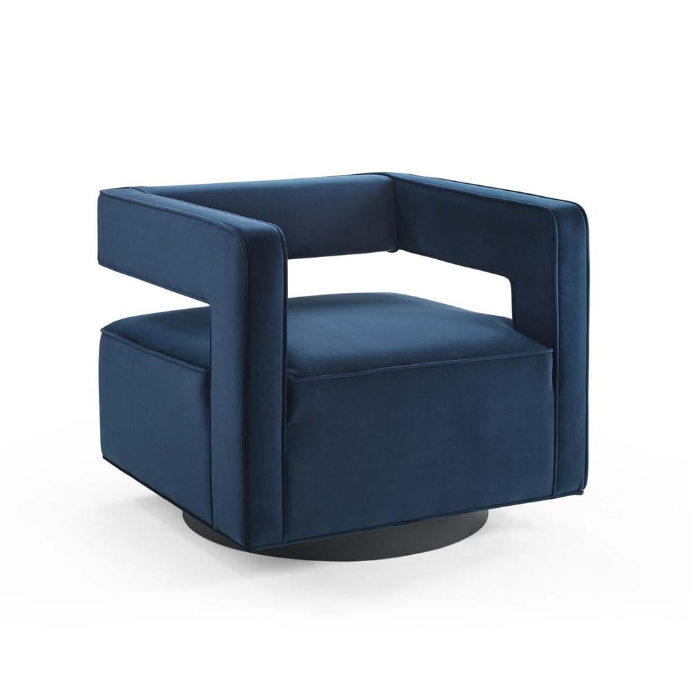 Modway Booth Modern Performance Velvet Swivel Armchair in Midnight Blue