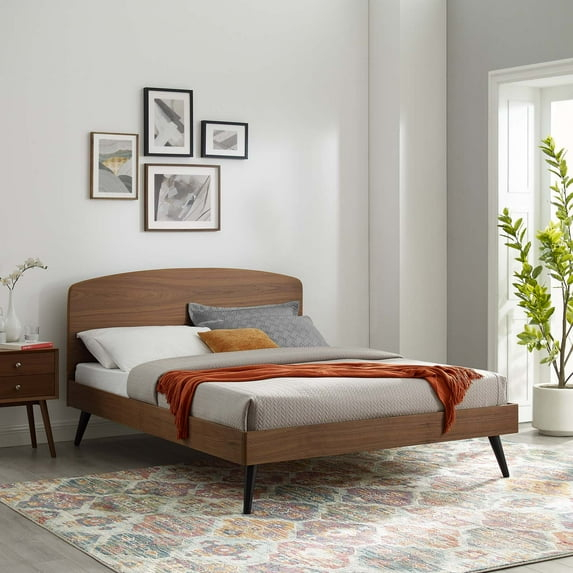 Modway Bronwen King Rubberwood and MDF Wood Platform Bed in Walnut