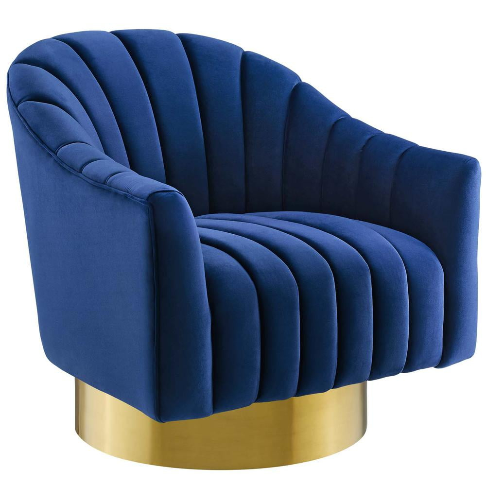 Modway Buoyant Vertical Channel Tufted Accent Lounge Performance Velvet Swivel Chair in Navy