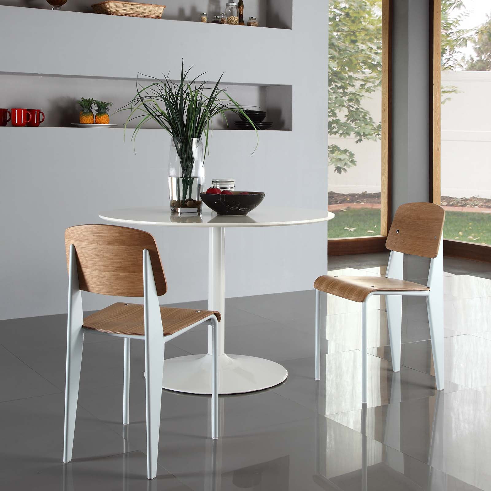 Modway Cabin 18.5" Modern Steel and Wood Dining Side Chair in Natural/White