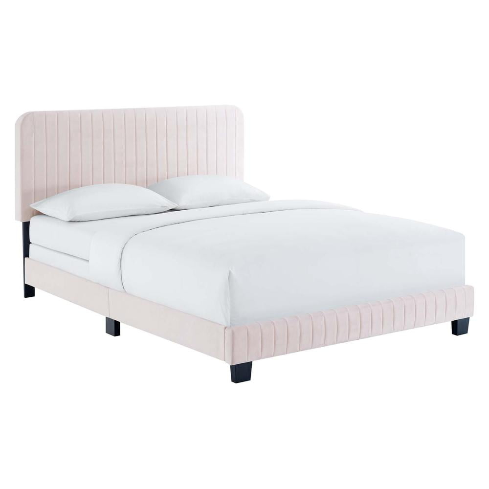 Modway Celine Channel Tufted Performance Velvet King Bed in Pink