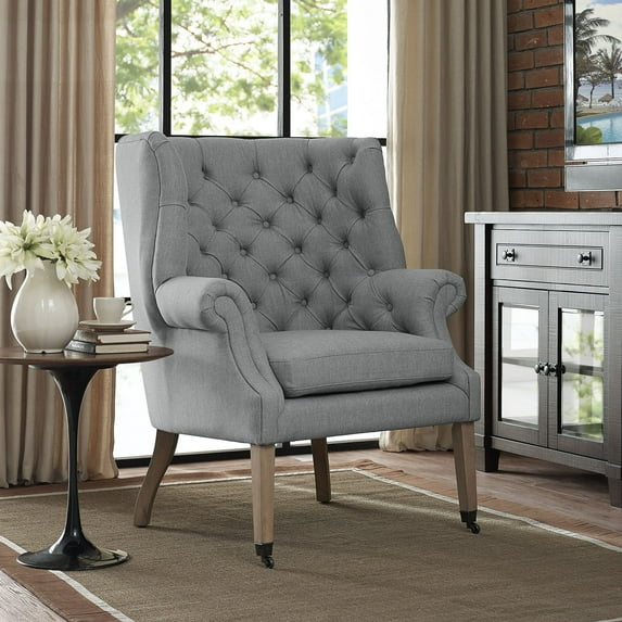 Modway Chart Upholstered Accent Chair with Casters in Light Gray