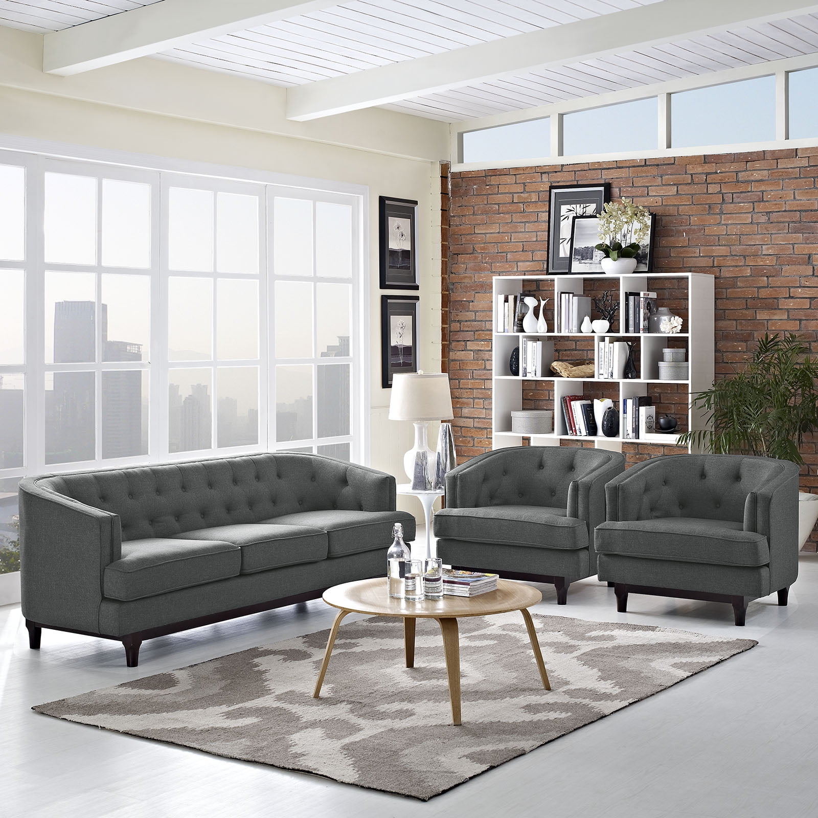 Modway Coast Living Room Set Set of 3 in Gray
