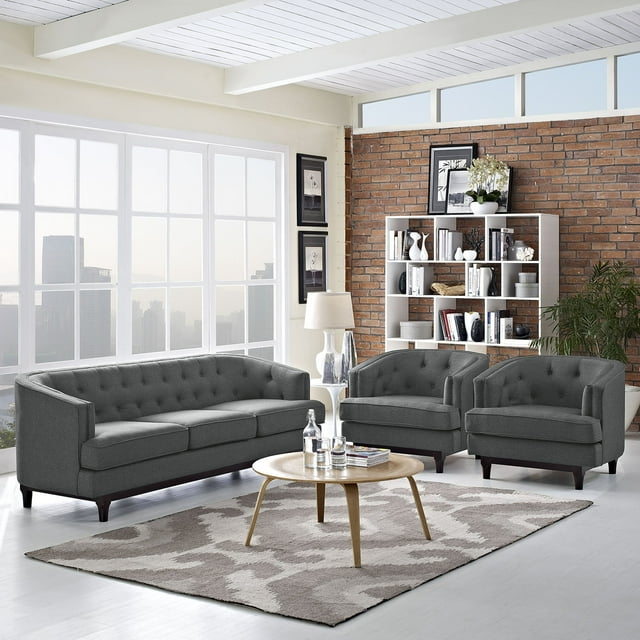 Modway Coast Living Room Set Set of 3 in Gray