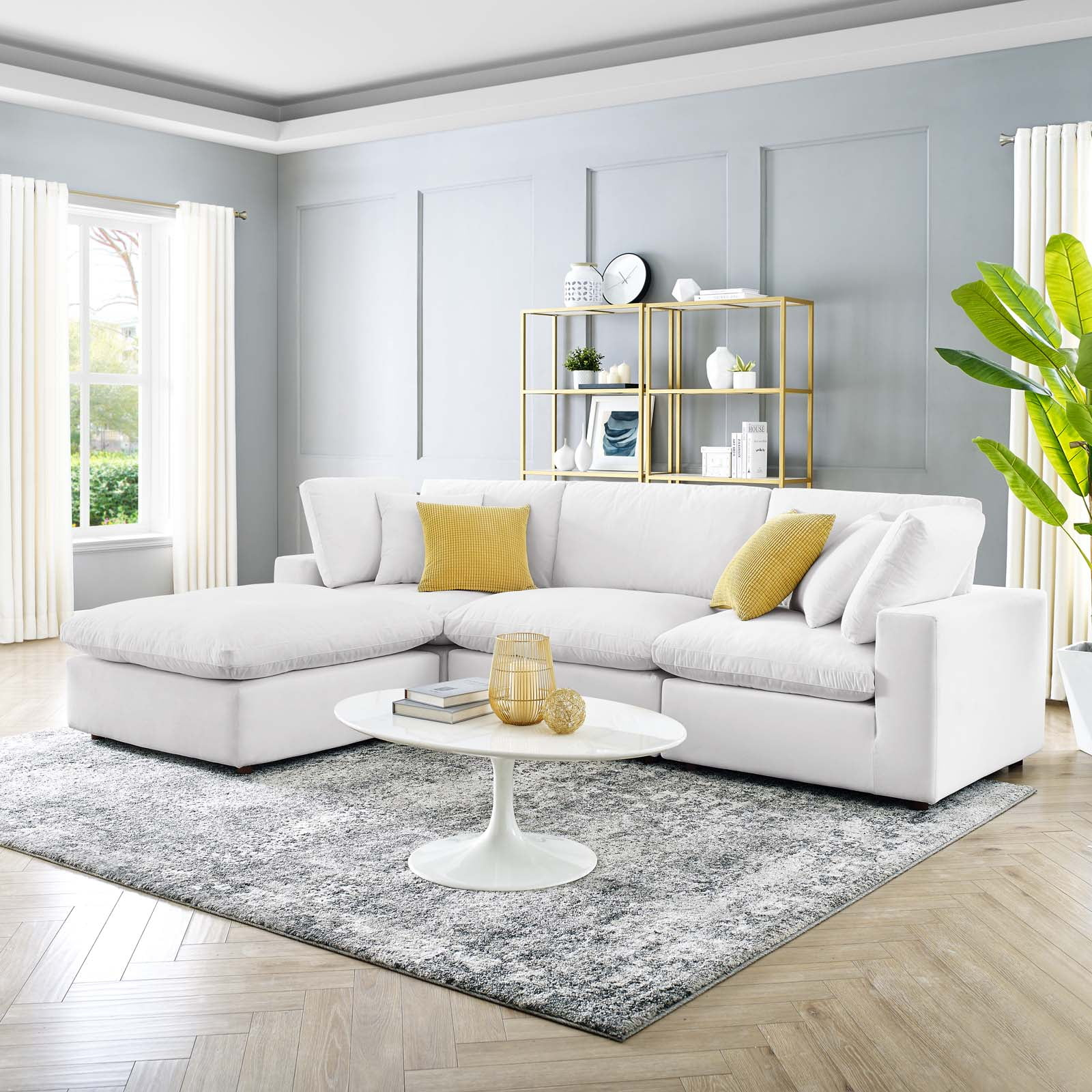 Modway Commix 4-Piece Down Filled Overstuffed Performance Velvet Sectional Sofa in White
