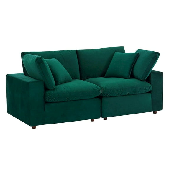 Modway Commix Down Filled Overstuffed Performance Velvet Loveseat in Green