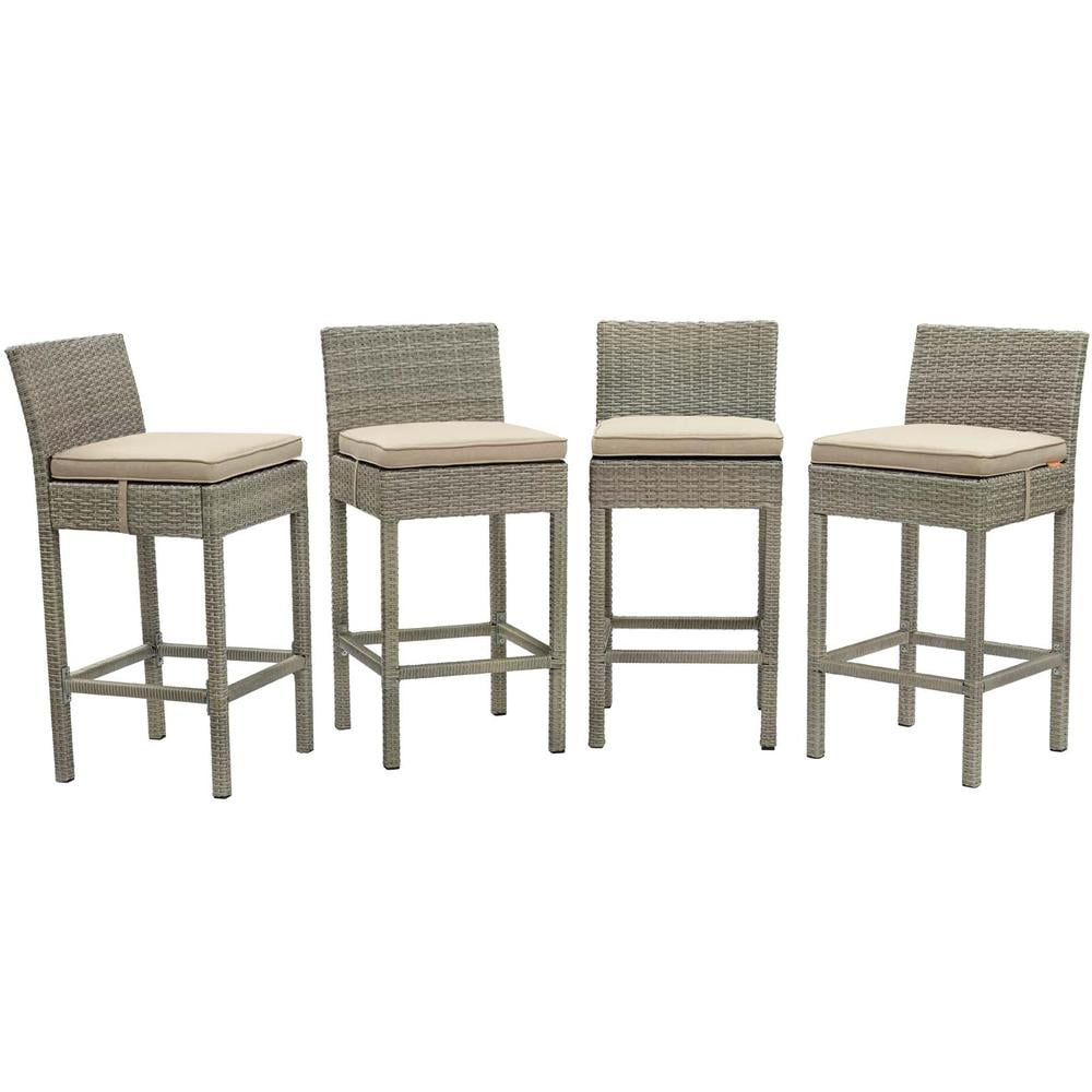 Modway Conduit Outdoor Wicker Rattan Bar Stool in Light Gray/Beige (Set of 4)