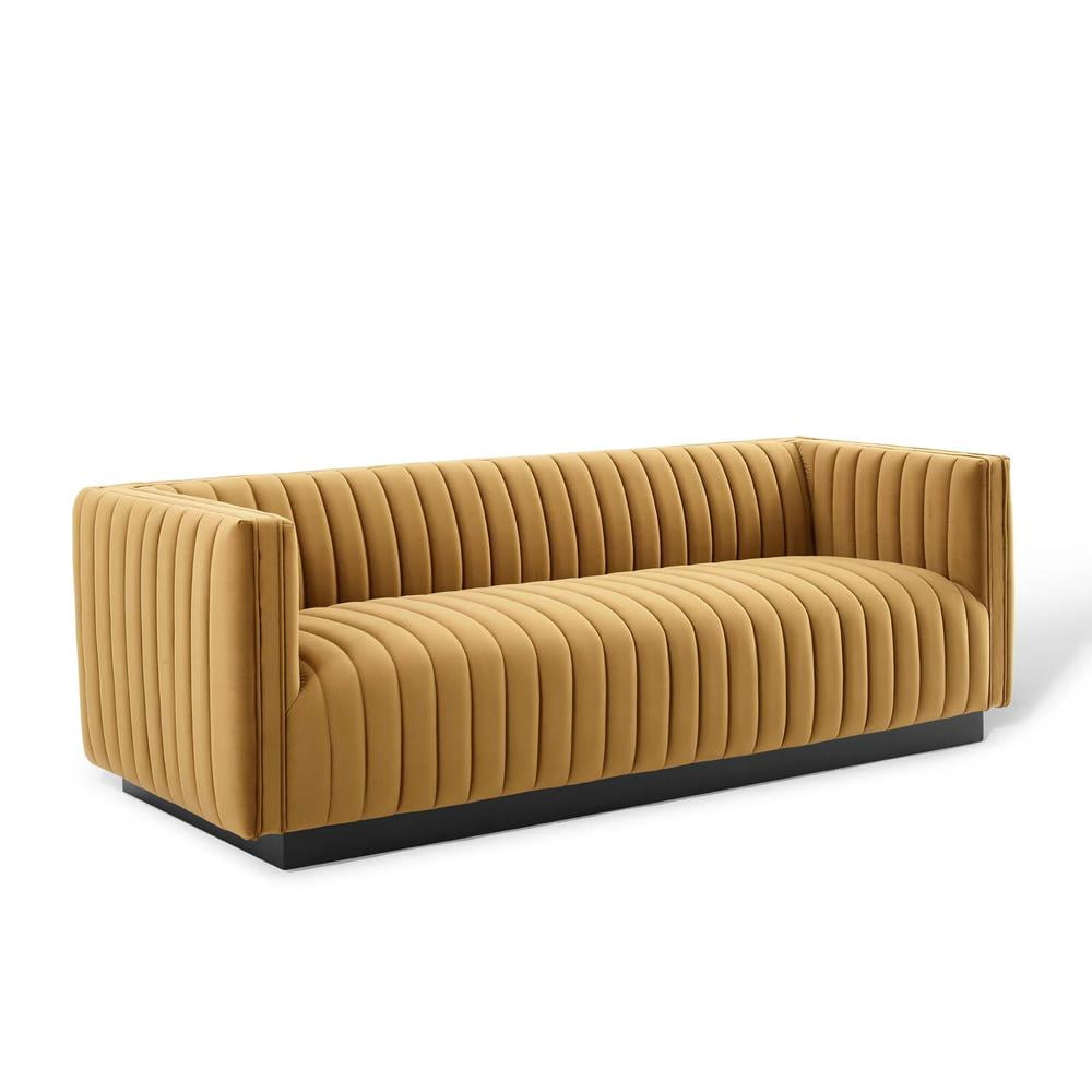 Modway Conjure Channel Tufted Performance Velvet Sofa in Cognac Finish