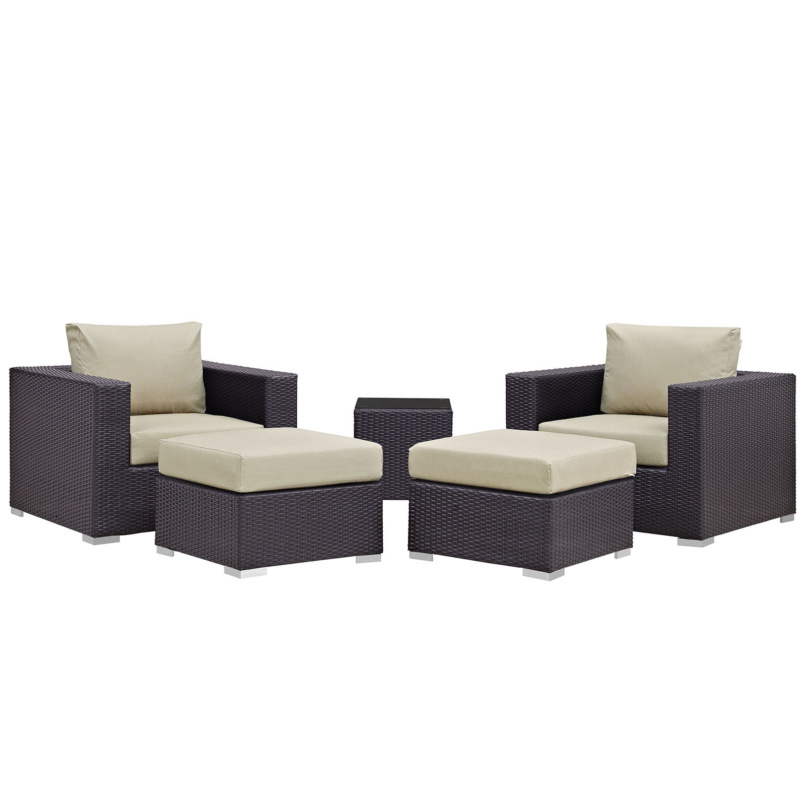 Modway Convene Wicker Rattan 5-Piece Outdoor Patio Furniture Set in Espresso