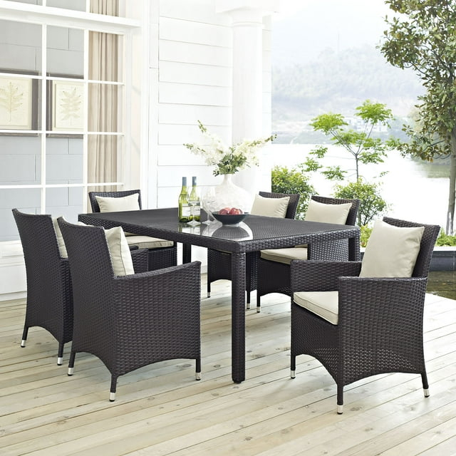 Modway Convene 7 Piece Outdoor Patio Dining Set in Espresso Beige