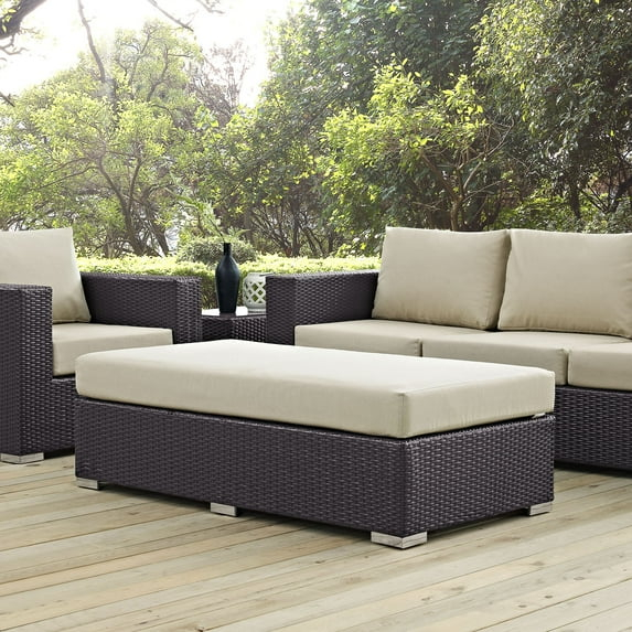 Modway Convene Outdoor Patio Fabric Rectangle Ottoman in Espresso Beige
