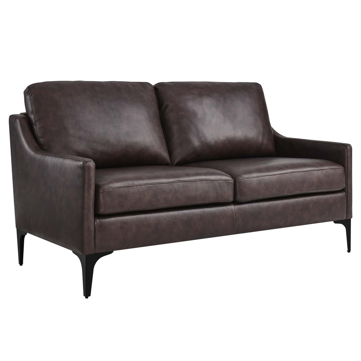 Modway Corland Modern Style Leather and Metal Loveseat in Brown