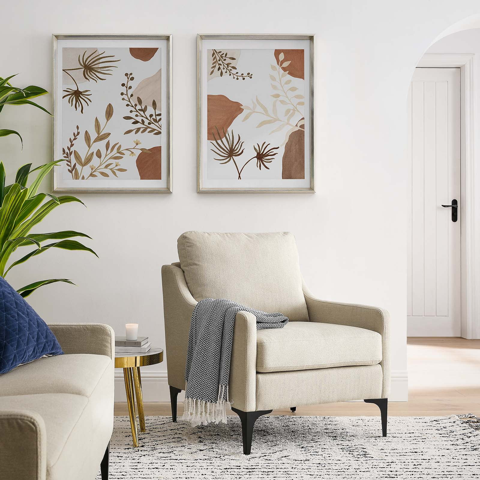 Modway Corland Upholstered Fabric Armchair in Beige