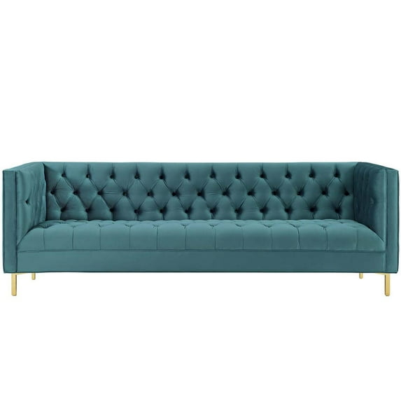 Modway Delight Tufted Button Performance Velvet Sofa in Sea Blue