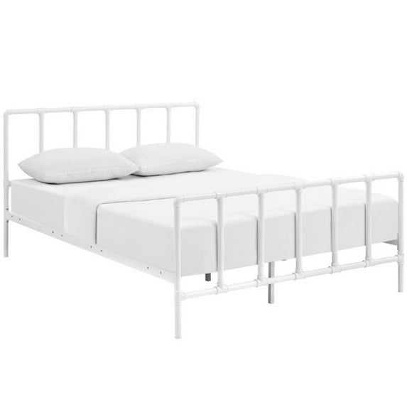 Modway Dower Queen Modern Sturdy Powder Coated Steel Bed in White