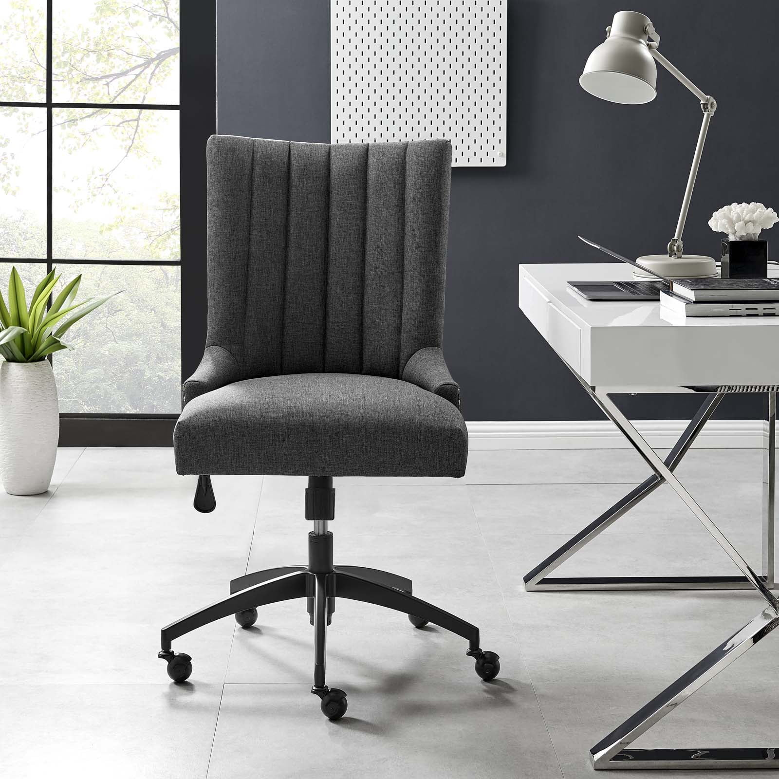 Empower Channel Tufted Fabric Office Chair Black/Gray - Modway: Modern Desk Chair with Casters, Adjustable Height