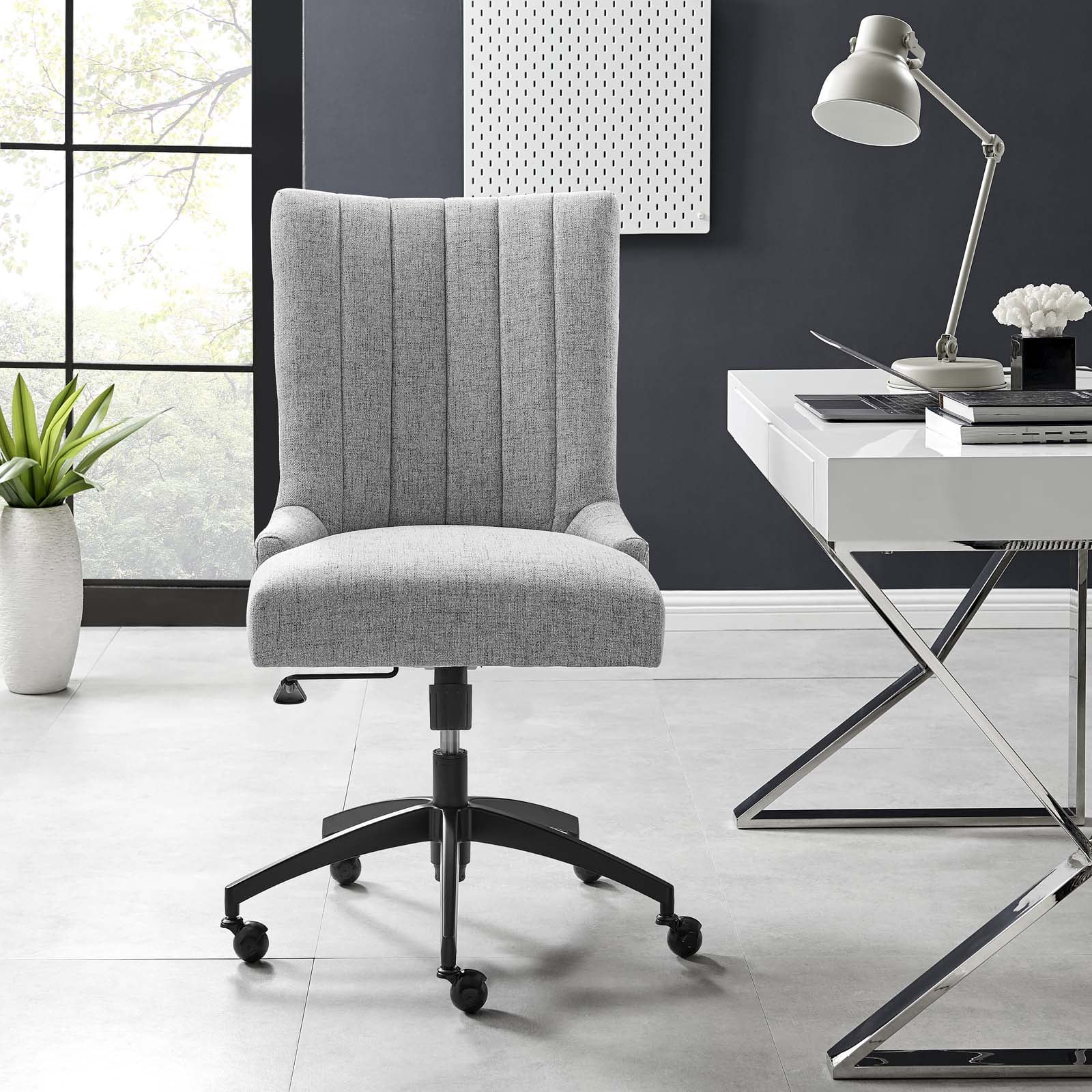 Modway Empower Channel Tufted Fabric Office Chair Black/Light Gray: Modern Desk Chair with Casters, Adjustable Height