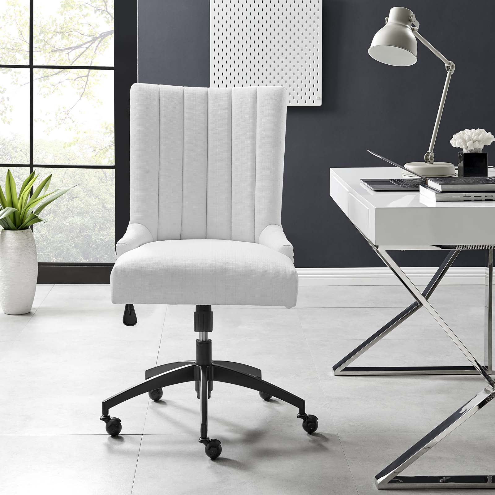 Empower Channel Tufted Fabric Office Chair Black/White - Modway: Armless, with Wheels, Adjustable Height