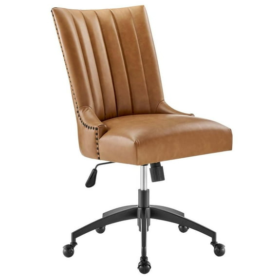 Modway Empower Channel Tufted Vegan Leather Office Chair Tan: Retro Modern Style, Adjustable, Swivel Desk Chair with Casters/Wheels
