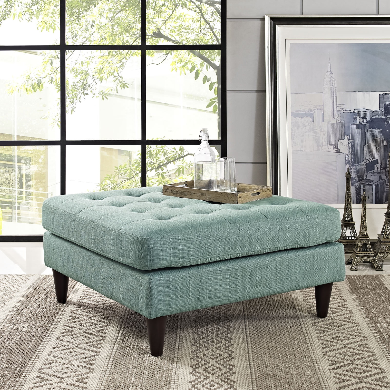 Modway Empress Upholstered Fabric Large Ottoman in Laguna