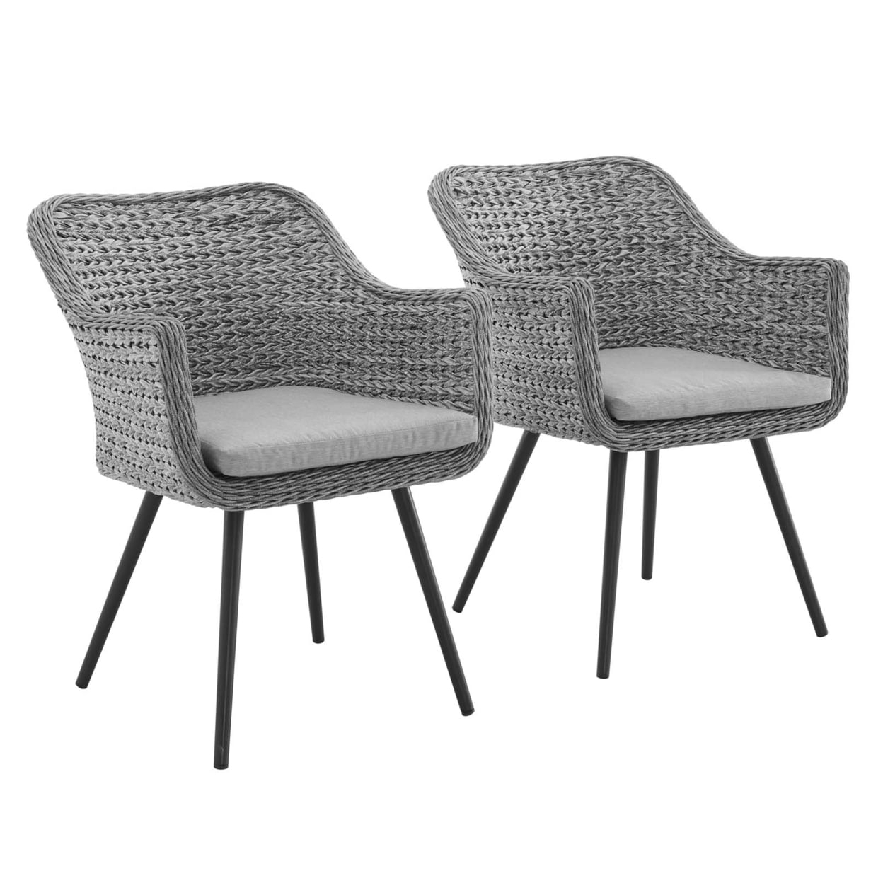 Modway Endeavor 19" Rattan & Fabric Patio Dining Armchair in Gray (Set of 2)