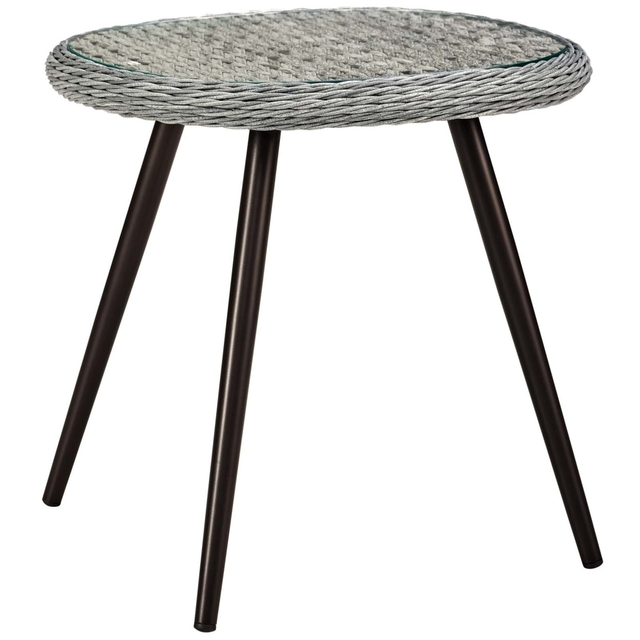 Modway Endeavor Rattan & Glass Top Patio End Table in Gray and Black
