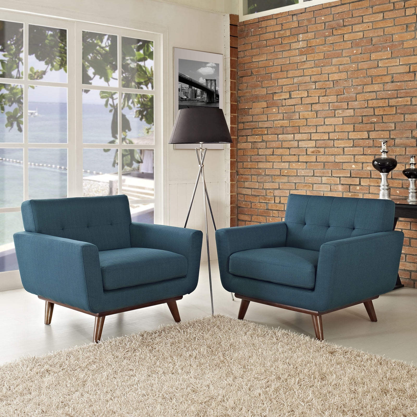 Modway Engage Modern Fabric Armchair in Azure Blue (Set of 2)