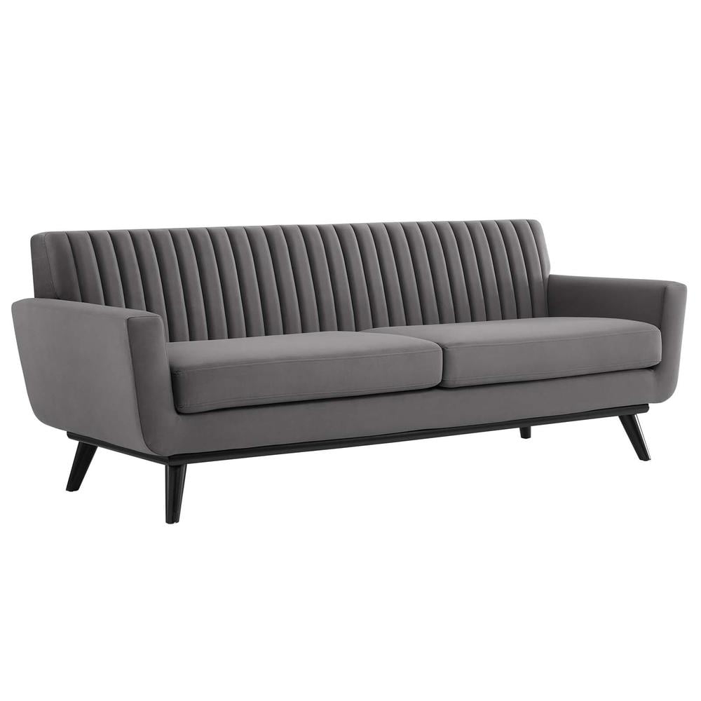 Engage Channel Tufted Performance Velvet Sofa Gray - Modway: Upholstered, Wood Frame, Foam Fill