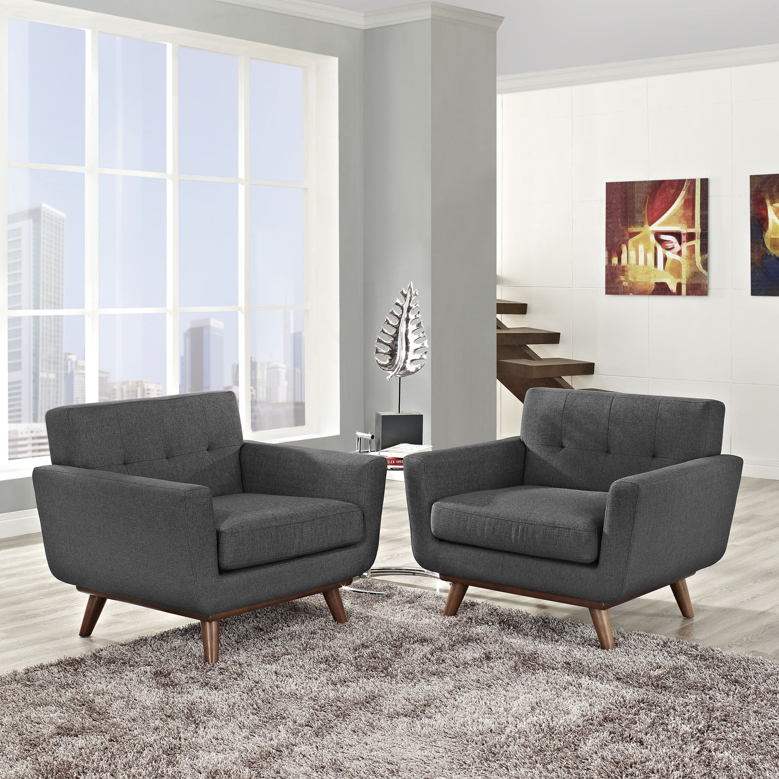 Modway Engage Modern Fabric Armchair in Gray/Cherry (Set of 2)