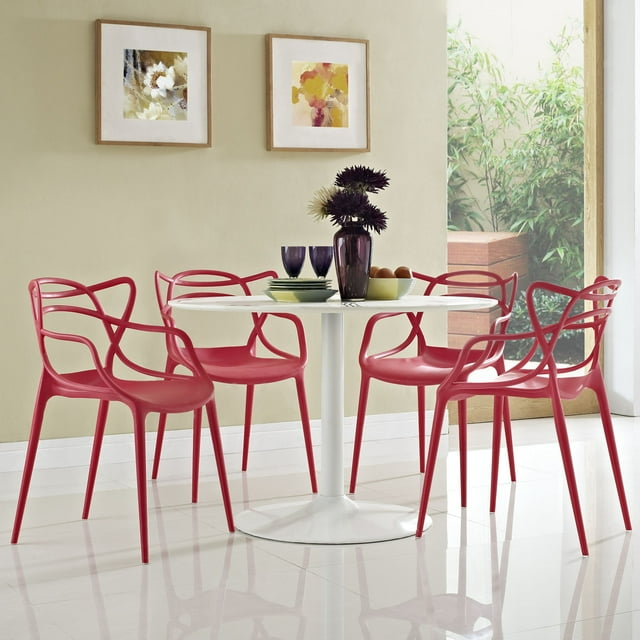 Modway Entangled Dining Set Set of 4 in Red