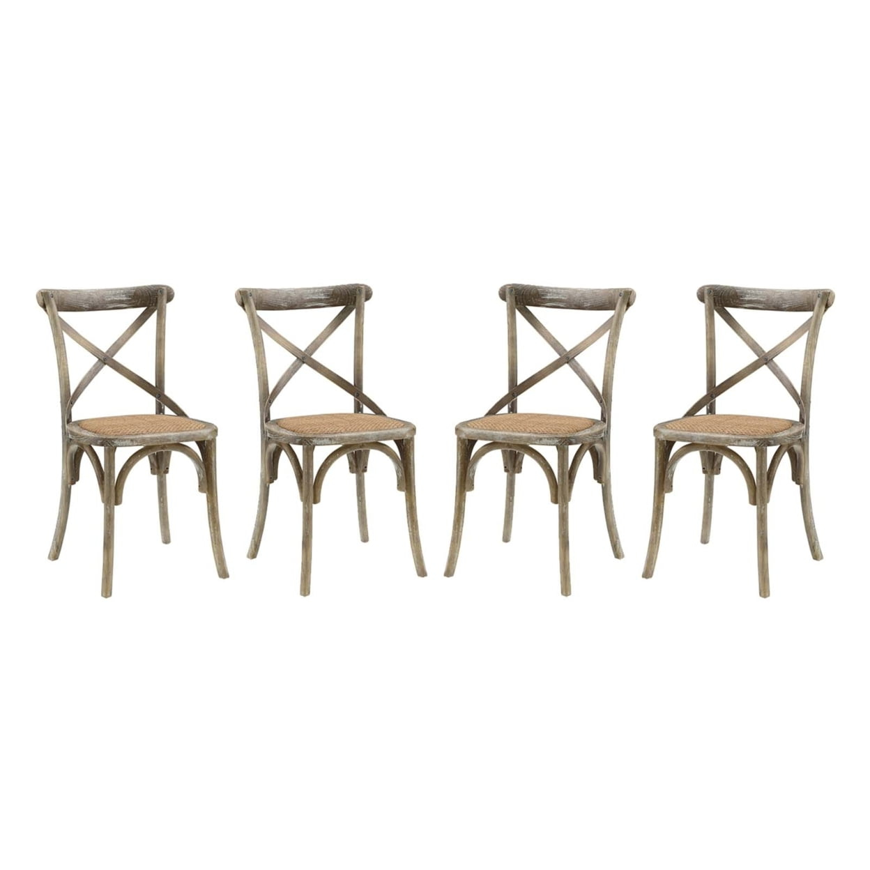 Modway Gear 18.5" Elm Wood and Rattan Dining Side Chair in Gray (Set of 4)