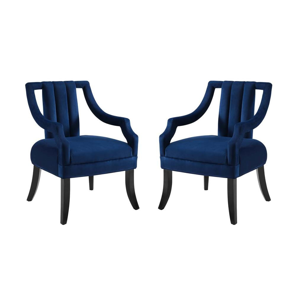 Modway Harken Performance Velvet Upholstered Accent Arm Chair in Navy (Set of 2)