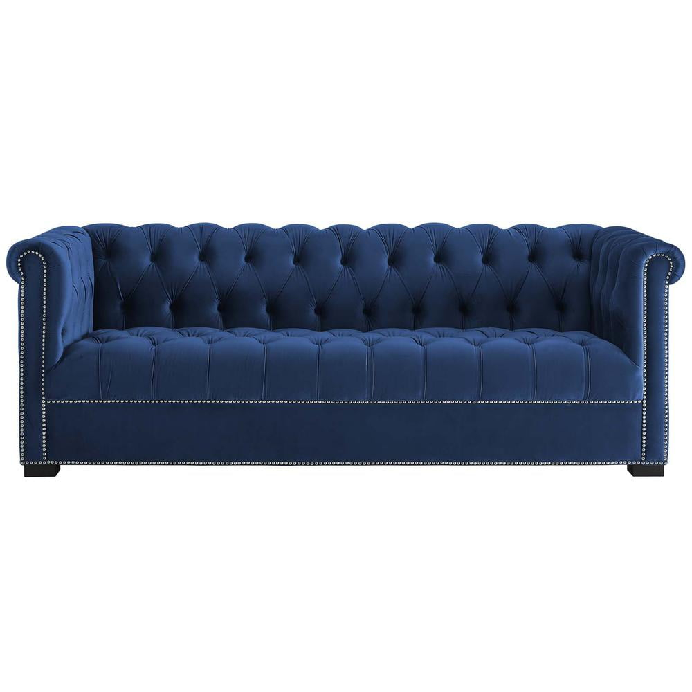Modway Heritage Performance Velvet Sofa in Midnight Blue