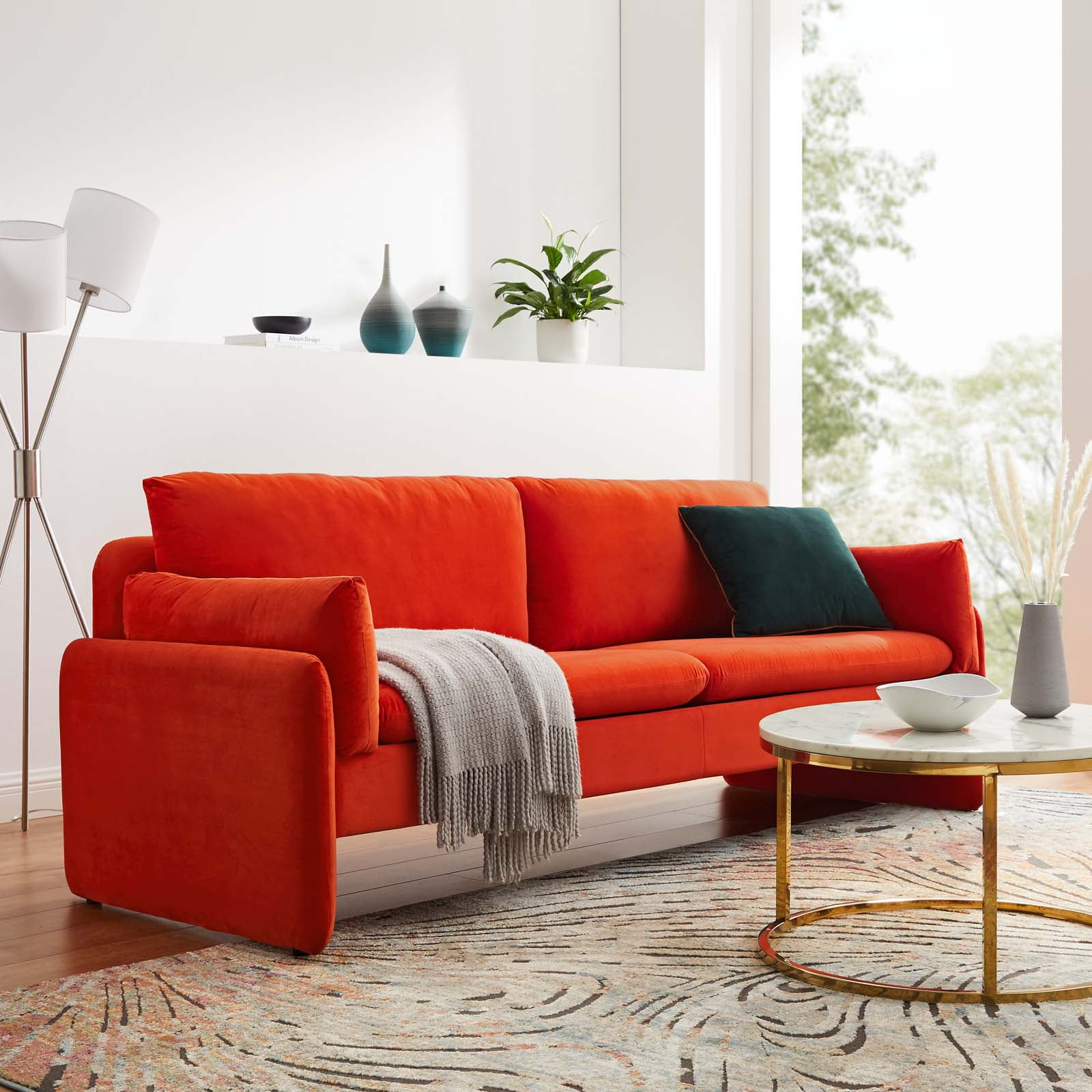 Modway Indicate Performance Velvet Sofa in Orange