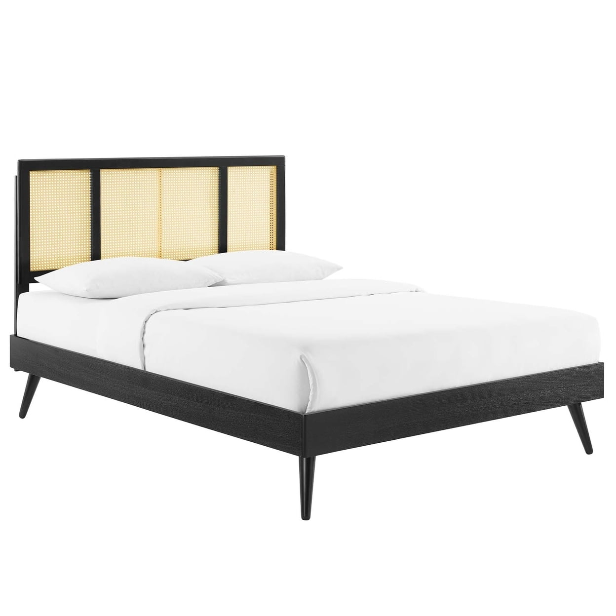 Kelsea Cane and Wood King Platform Bed With Splayed Legs Black