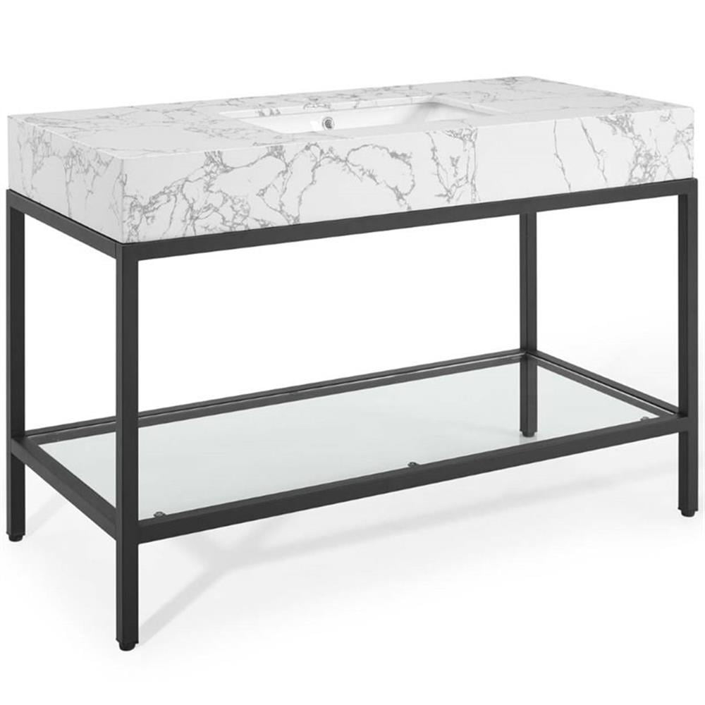 Ergode Kingsley 50" Black Stainless Steel Bathroom Vanity - Black White