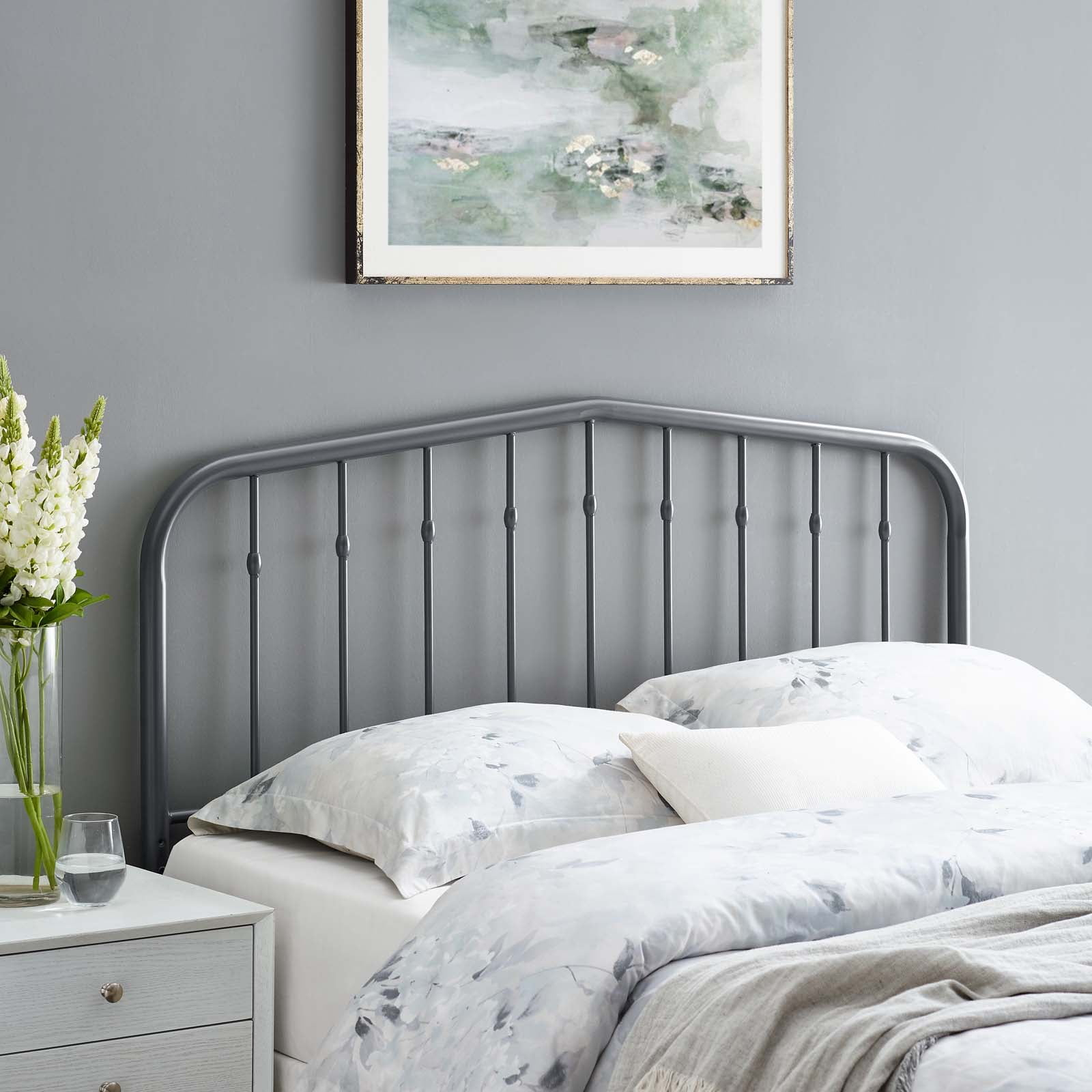 Modway Lennon Modern Farmhouse Metal Adjustable Headboard, Full Sized, Gray