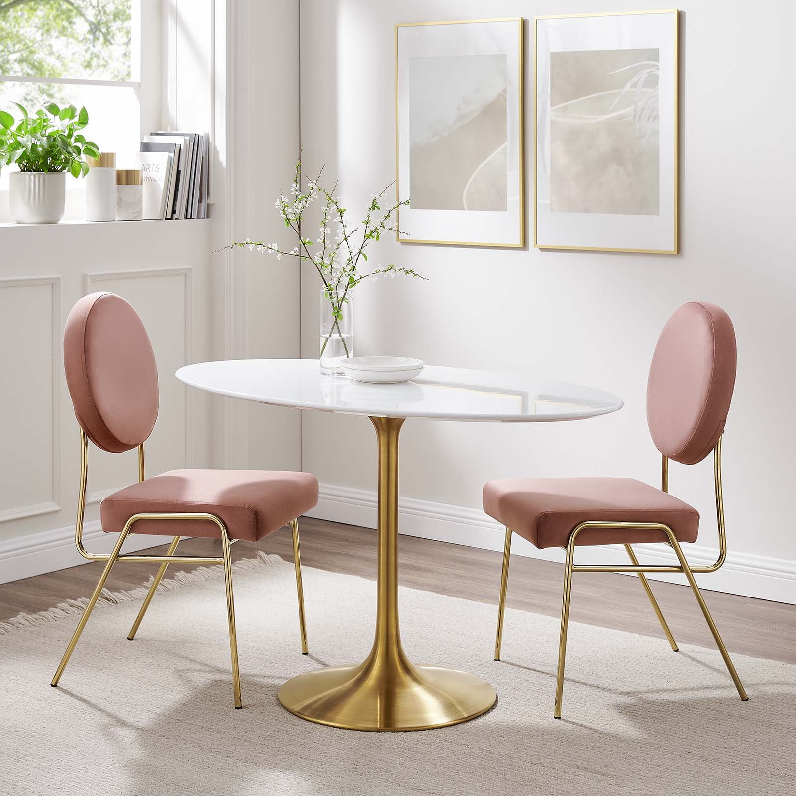 Modway Lippa 48 Oval Wood Dining Table - Gold White
