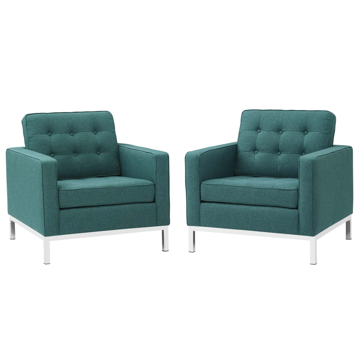 Modway Loft Upholstered Fabric and Stainless Steel Armchairs in Teal (Set of 2)