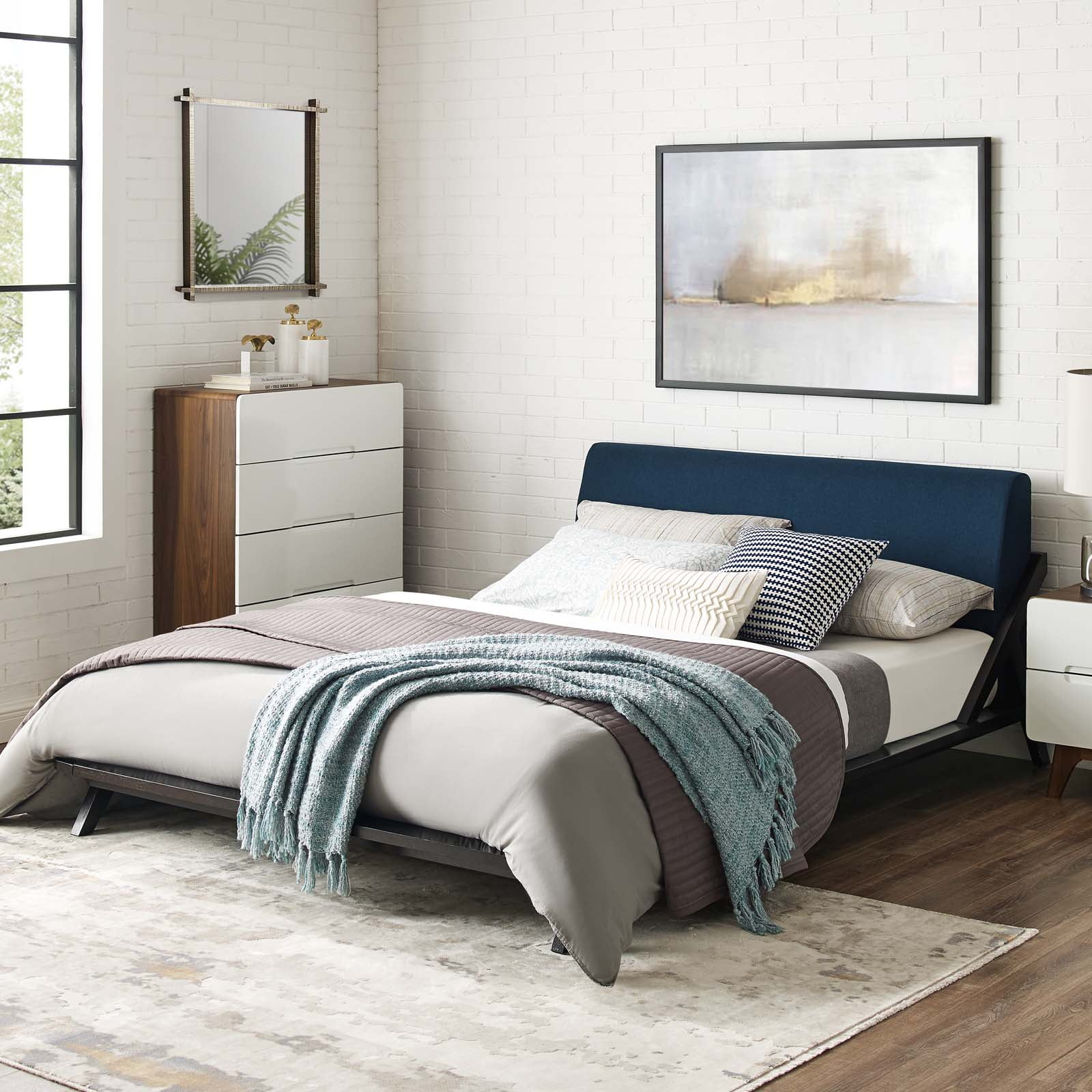 Modway Luella Queen Upholstered Fabric Platform Bed in Cappuccino Blue